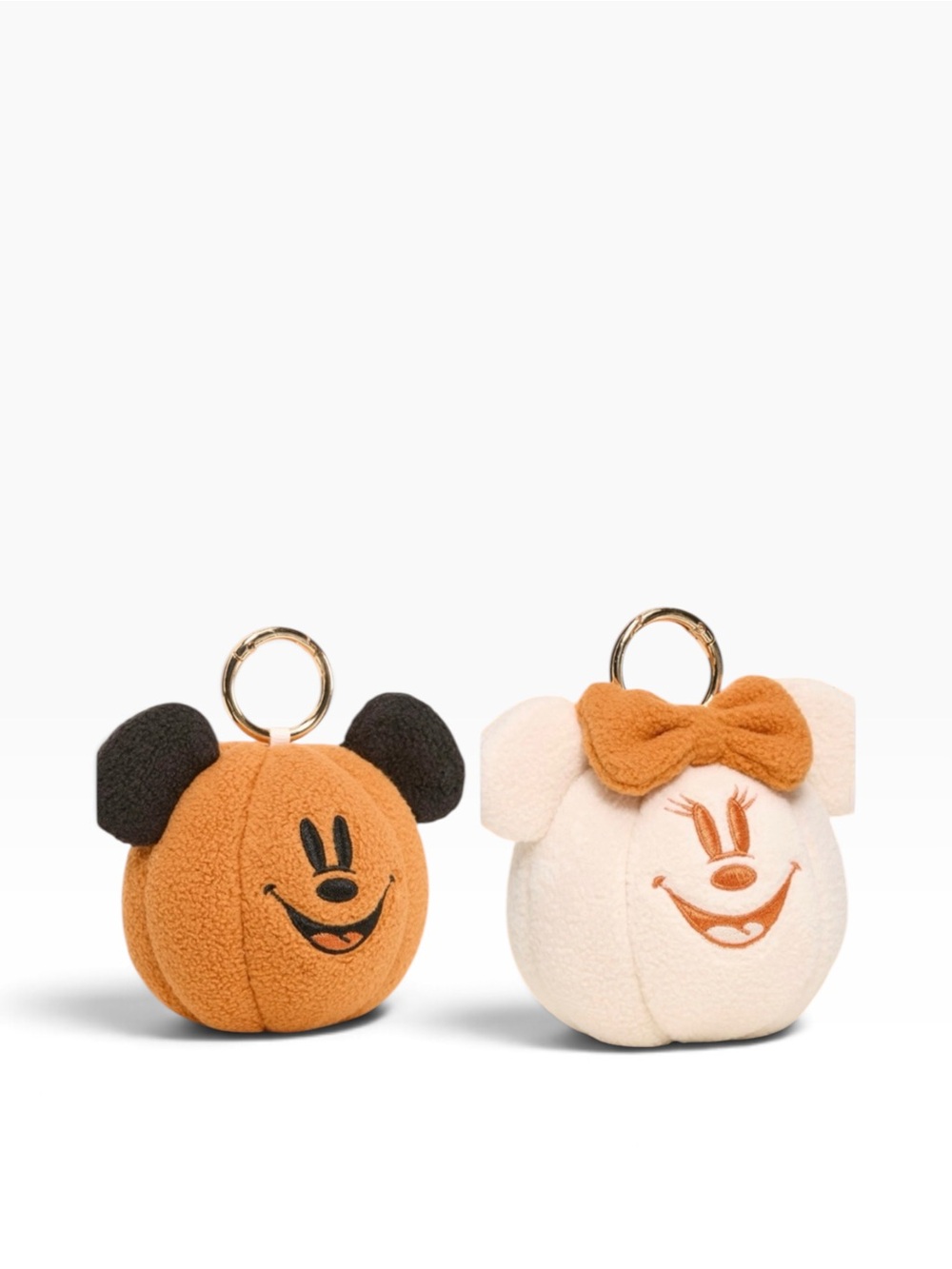 Disney Mickey and Minnie Mouse Plush Pumpkin Bag Charm Keychain Set